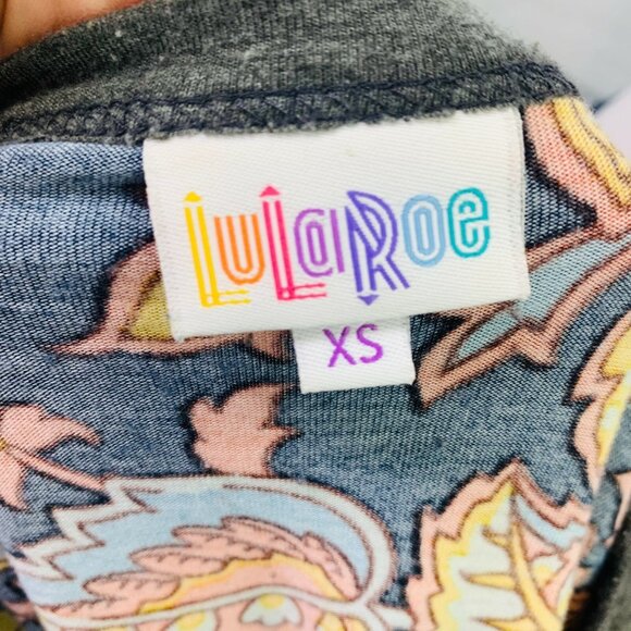 Lularoe Womens RANDY Colorful Floral Orange Blue 3/4 Gray Sleeve Top Sz XS - Picture 7 of 8